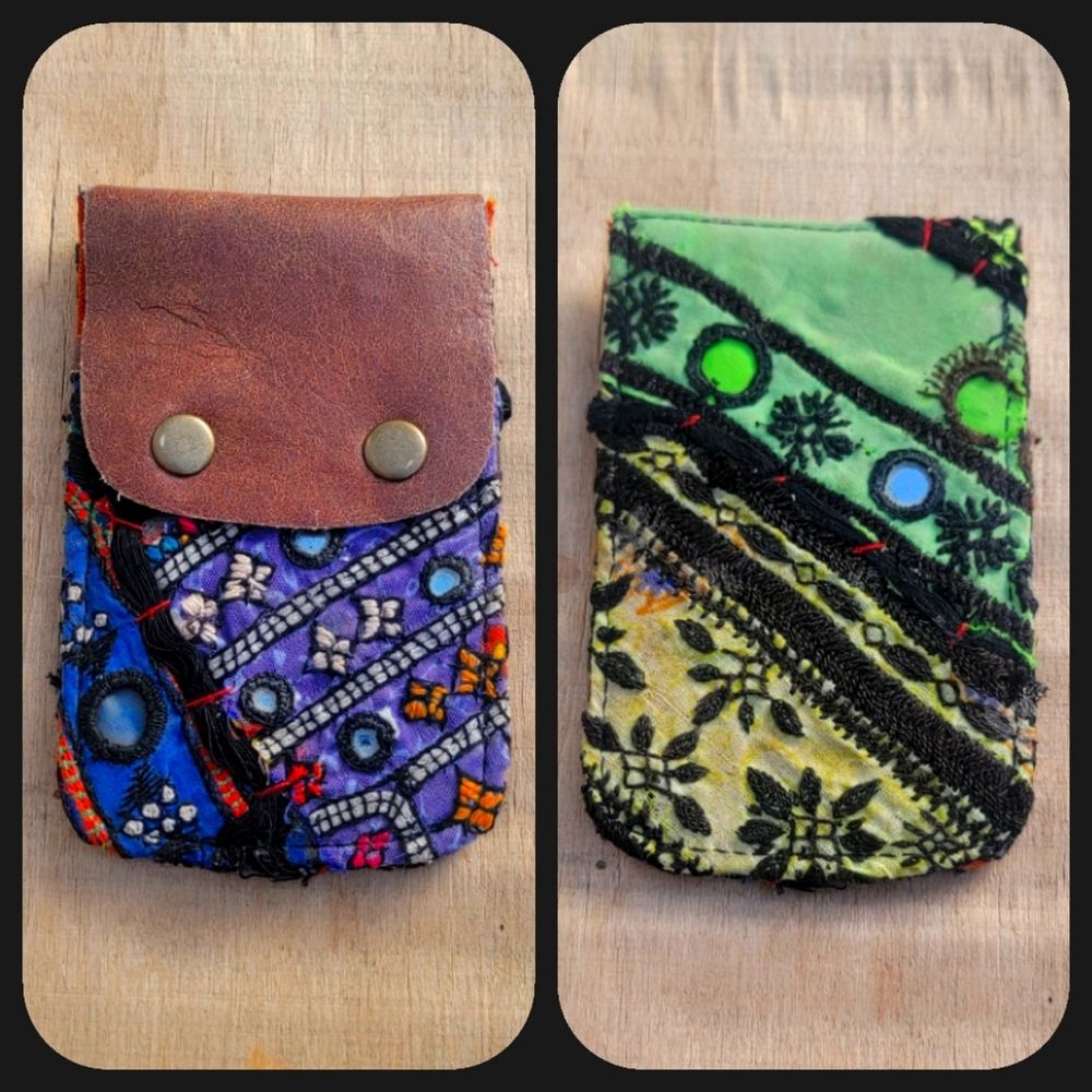 🧠🍳 Free People Boho Embroidered Repurposed vtg banjara hippie Wallet card case